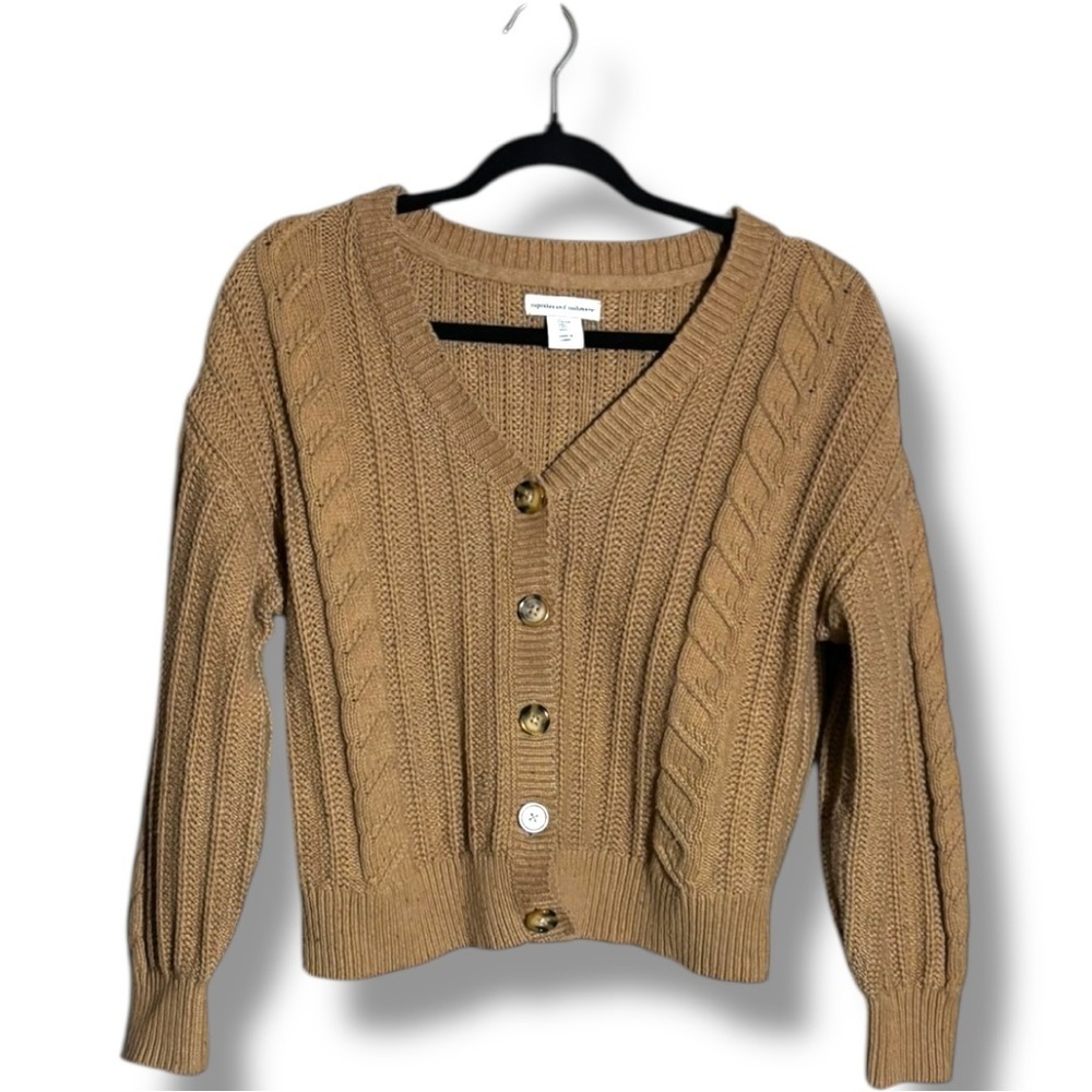 Cupcakes & Cashmere Tan Long Sleeve Button Down Cozy Cable Knit Cardigan - Picture 13 of 16